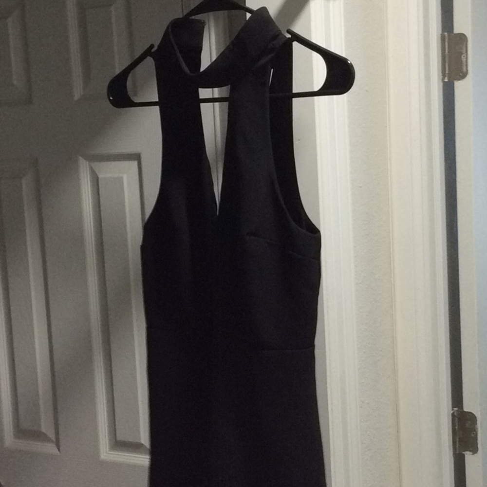 Express black mini halter style open back dress